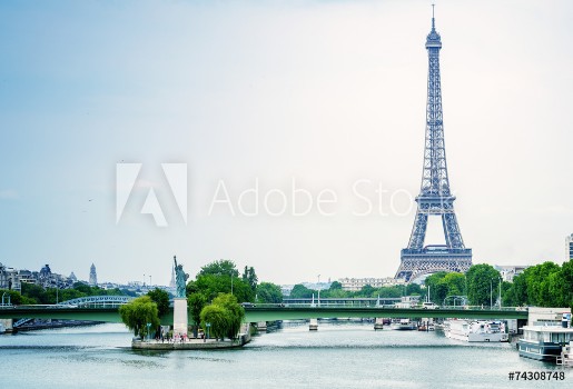 Picture of Ponte de Grenelle Statue of Liberty and Eiffel Tower - Paris F
